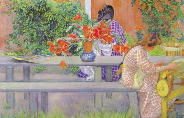 Karin and Brita with cactus by Carl Larsson