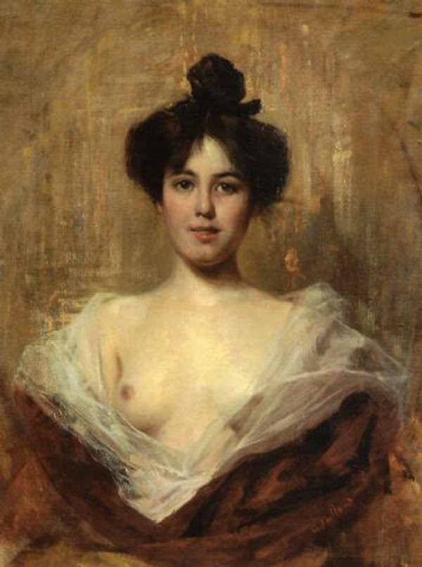 Bust of a young woman by Cesare Tallone