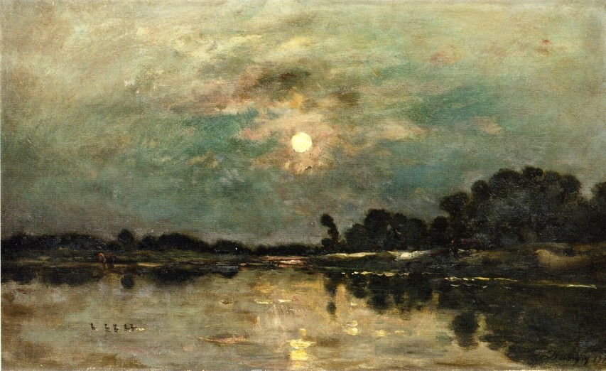 Riverbank in Moonlight by Charles-Francois Daubigny