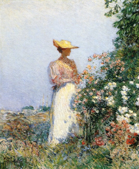 Lady in Flower Garden by Childe Hassam
