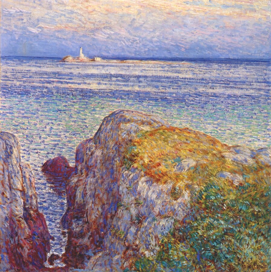 White island light (isles of shoals at sundown) by Childe Hassam