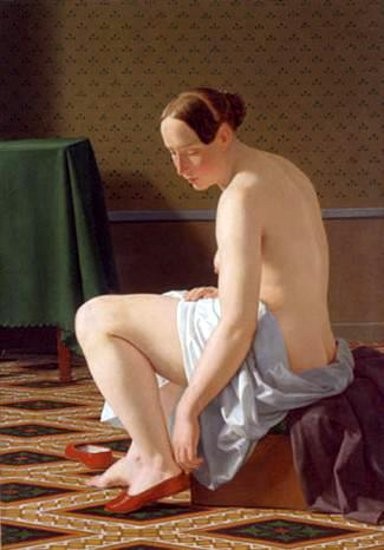 Nude Woman Putting On Her Slippers by Christoffer Wilhelm Eckersberg