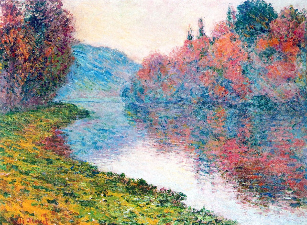 Banks of the Seine at Jenfosse - Clear Weather by Claude Monet
