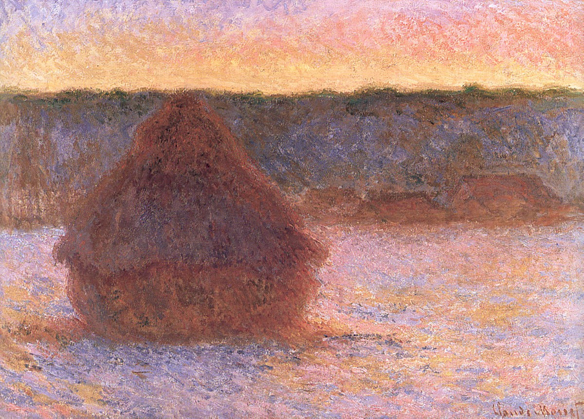 Haystacks at Sunset, Frosty Weather by Claude Monet
