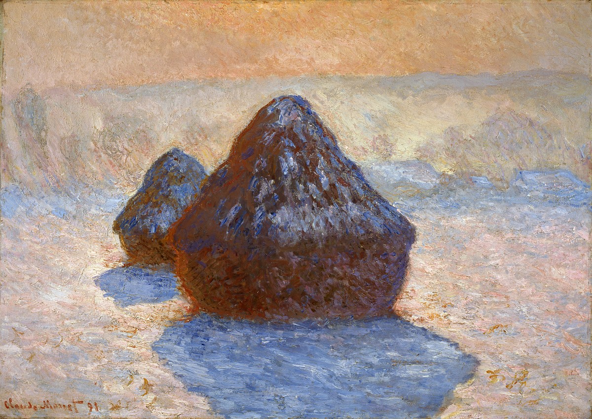 Haystacks, Snow Effect by Claude Monet