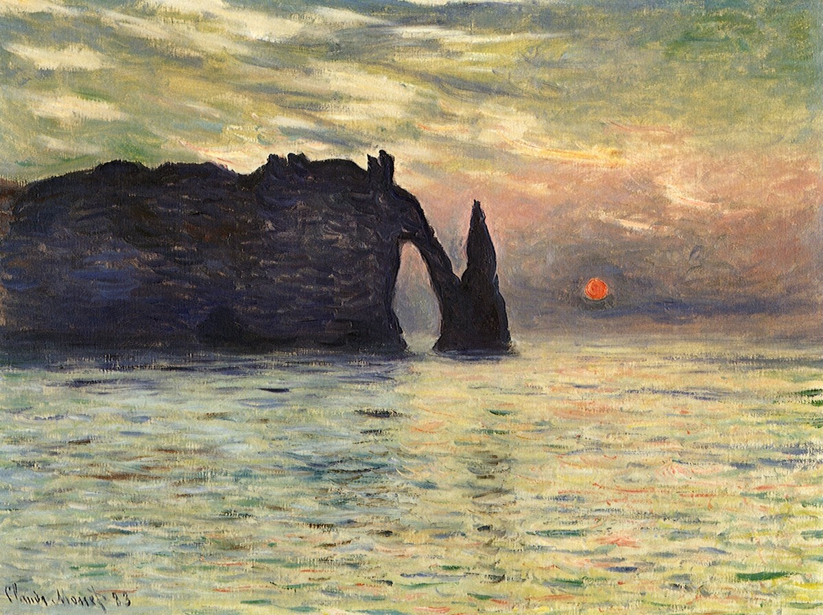 The Manneport, Cliff at Etretat, Sunset by Claude Monet
