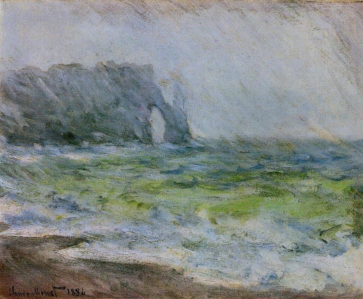The Manneport, Etretat in the Rain by Claude Monet