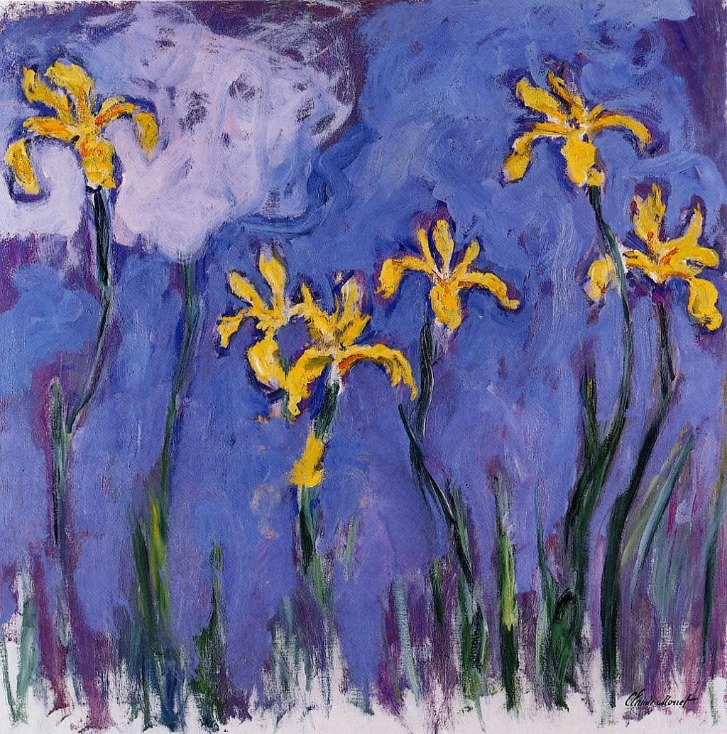 Yellow Irises with Pink Cloud by Claude Monet