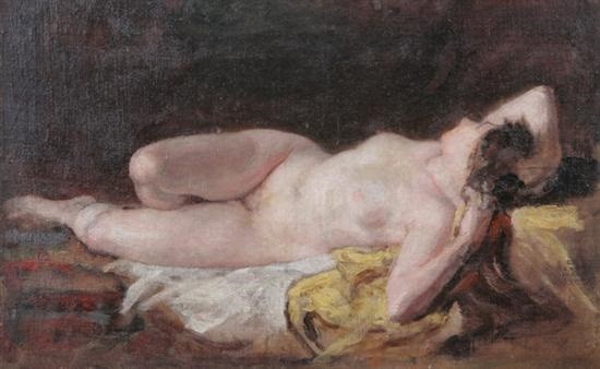 Reclining female nude by Diogène Maillart