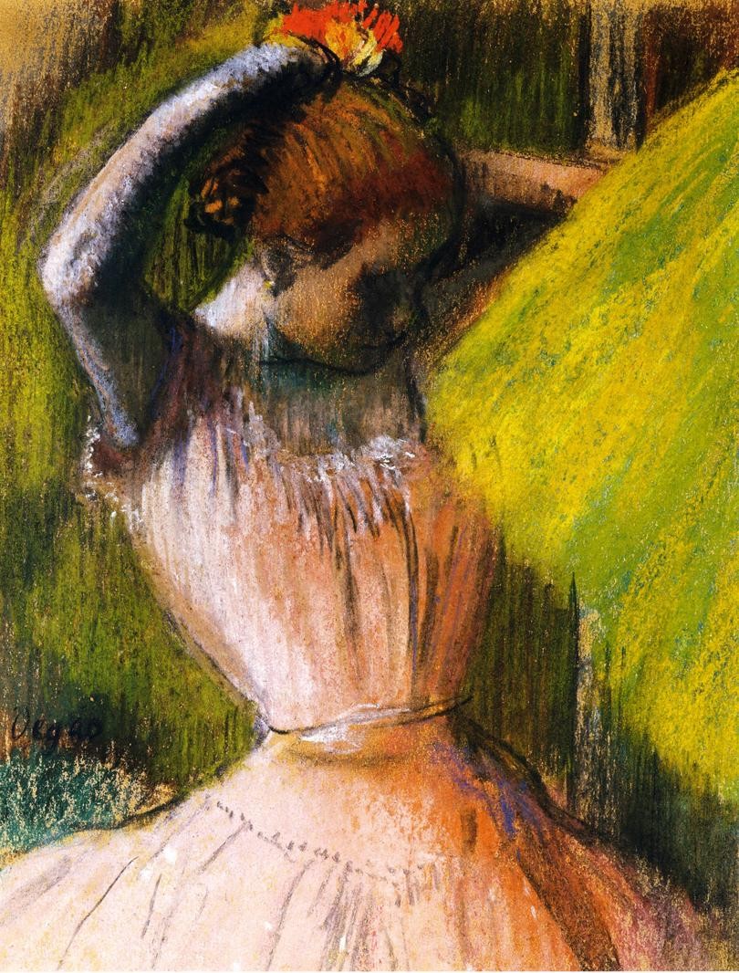 Dancer arranging her hair by Edgar Degas