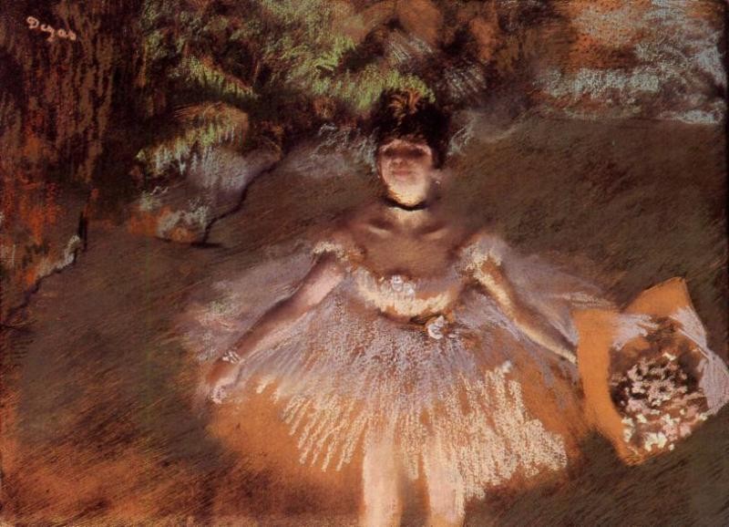 Dancer on Stage with a Bouquet by Edgar Degas