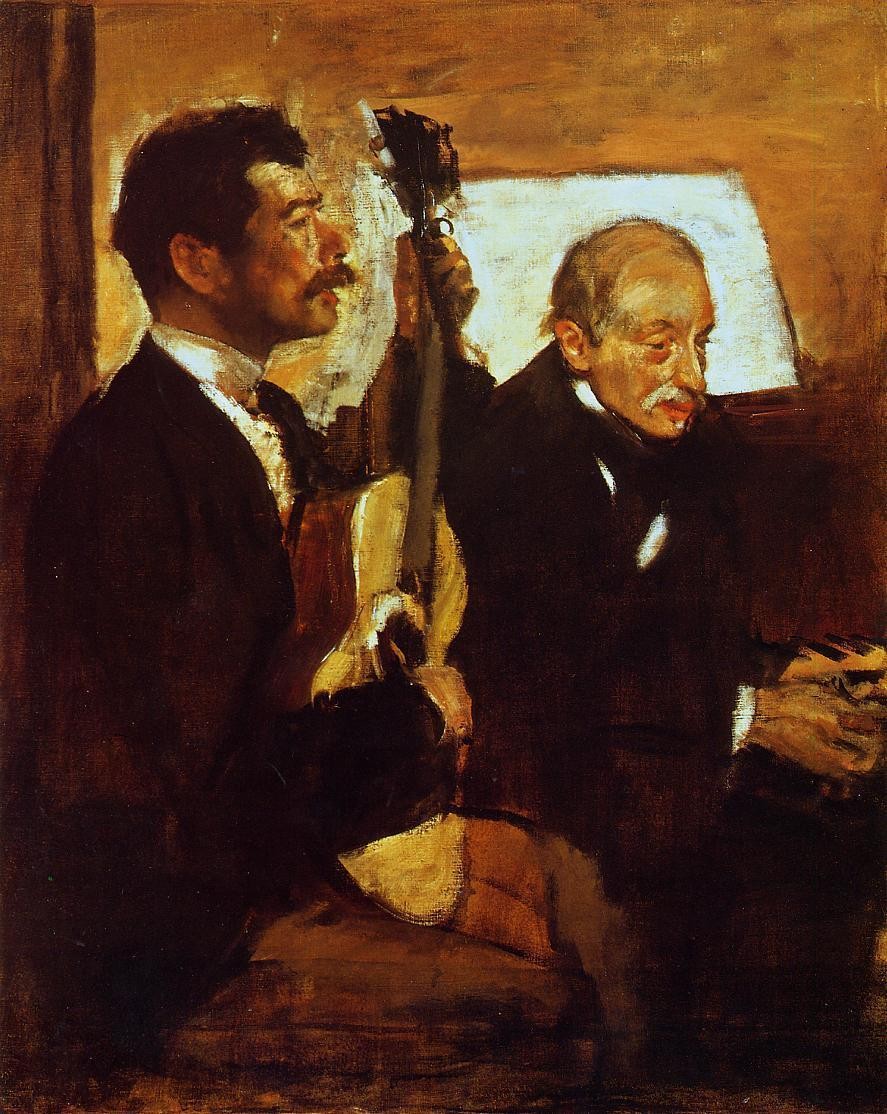 Degas' Father Listening to Lorenzo Pagans Playing the Guitar by Edgar Degas