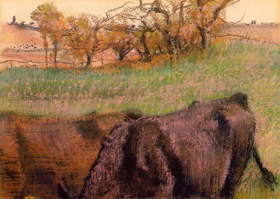 Landscape. Cows in the Foreground by Edgar Degas