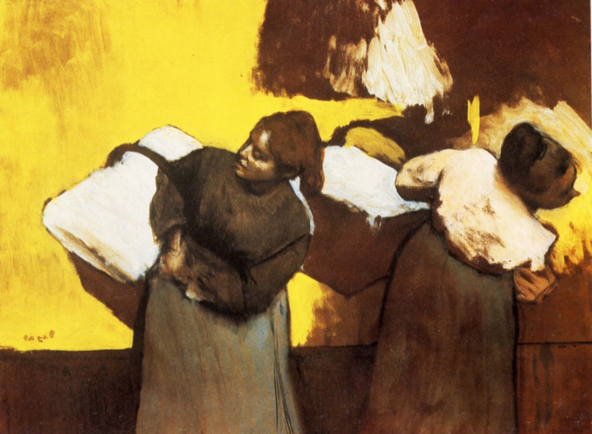 Laundresses Carrying Linen in Town by Edgar Degas