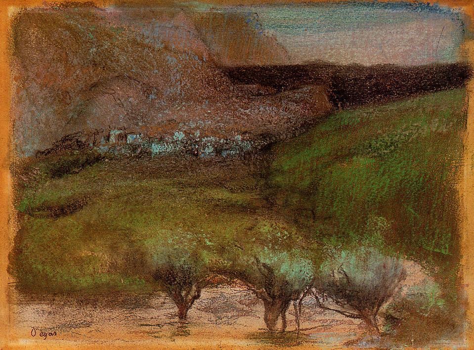 Olive Trees against a Mountainous Background by Edgar Degas