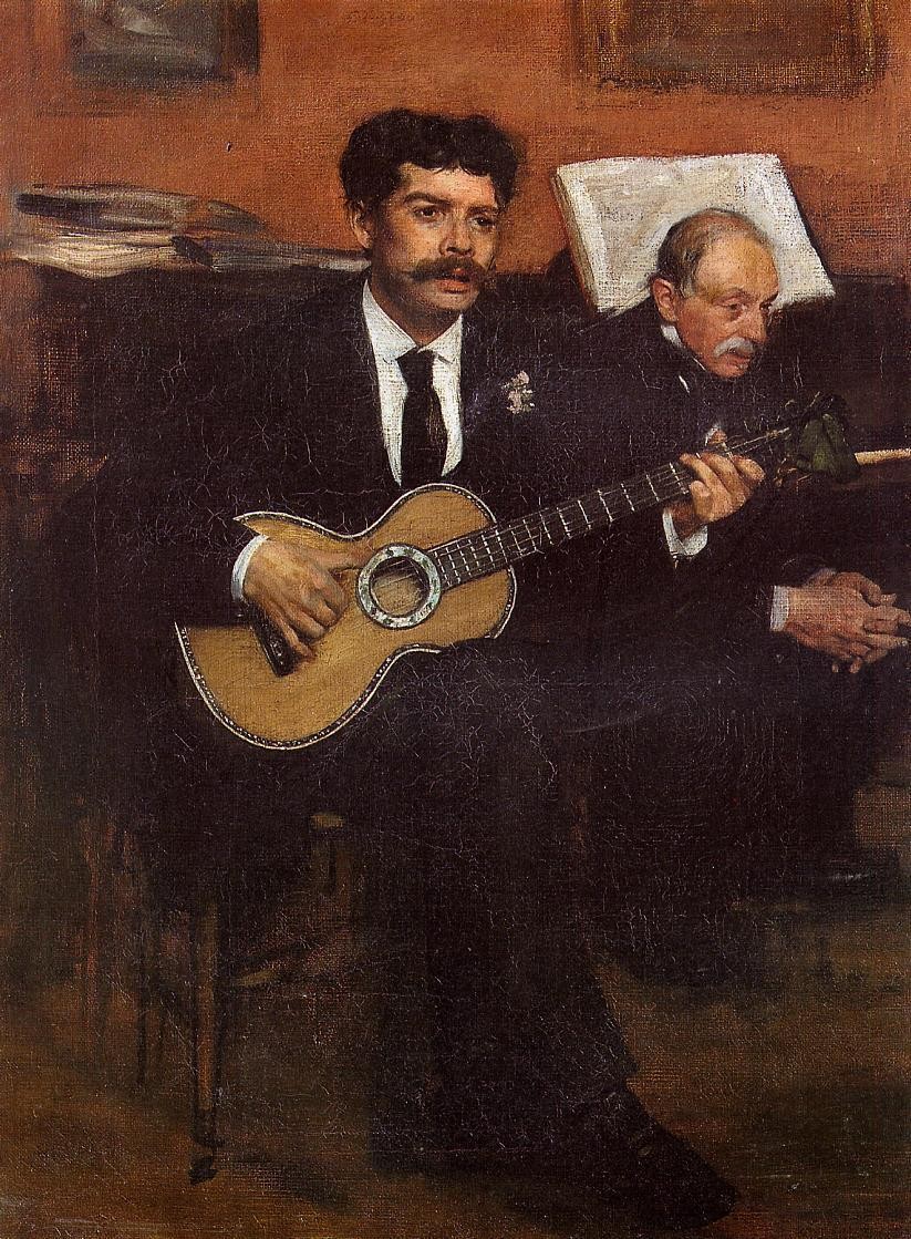 Portrait of Lorenzo Pagans, Spanish tenor, and Auguste Degas, the artist's father by Edgar Degas