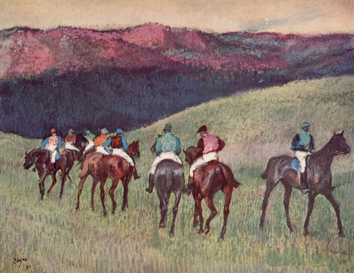 Racehorses in a Landscape by Edgar Degas
