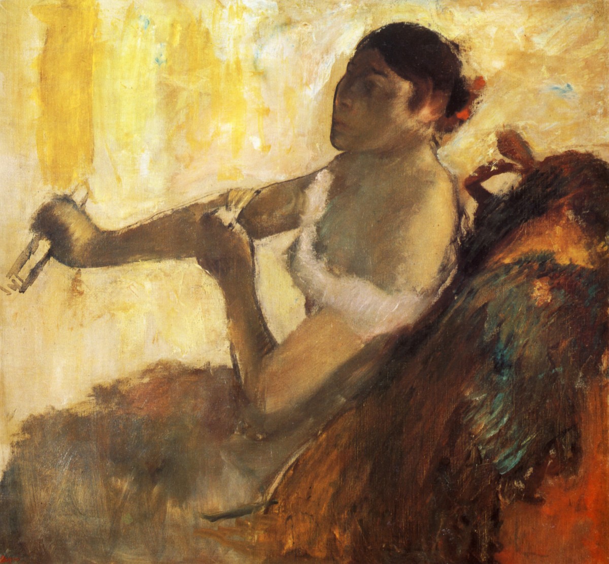 Seated Woman pulling her glove by Edgar Degas