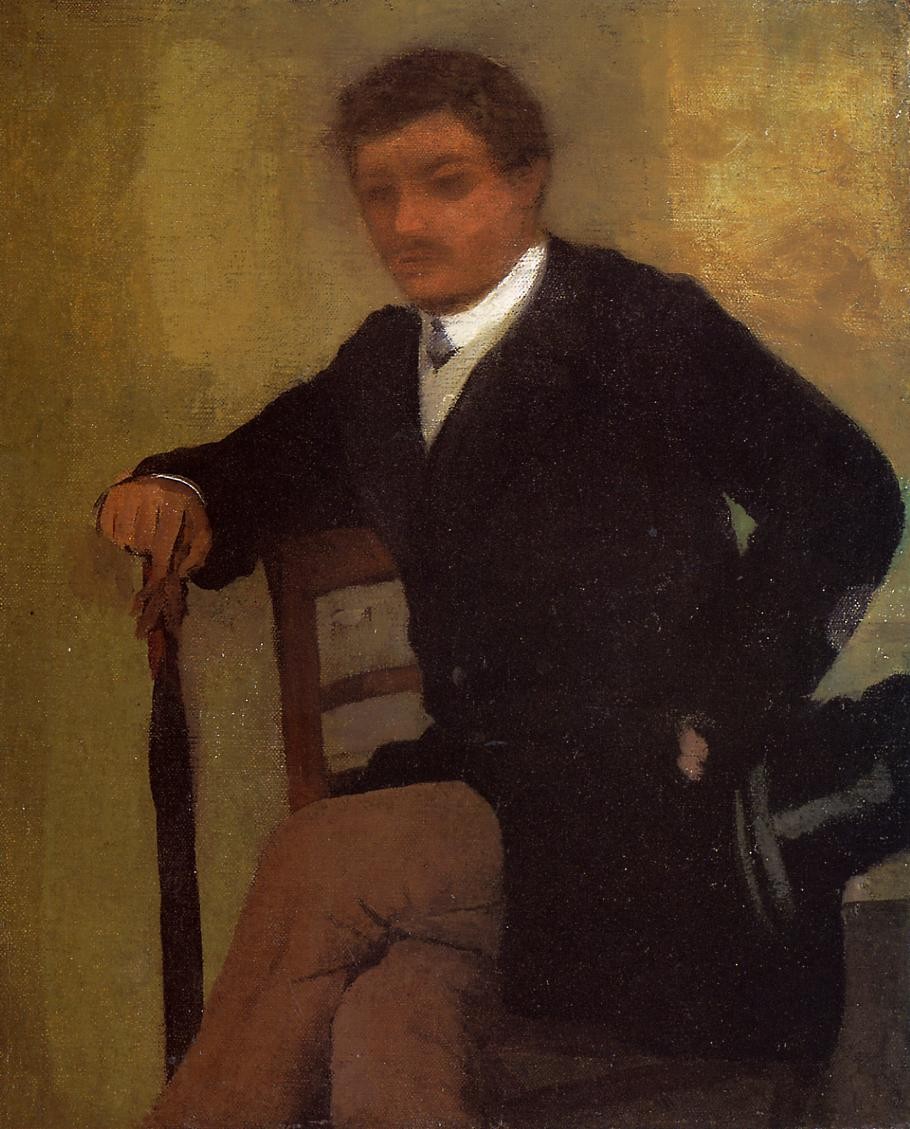 Seated Young Man in a Jacket with an Umbrella by Edgar Degas
