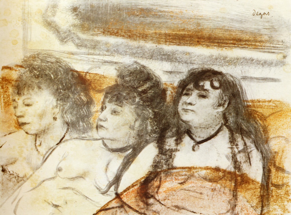 Three girls sitting en face by Edgar Degas
