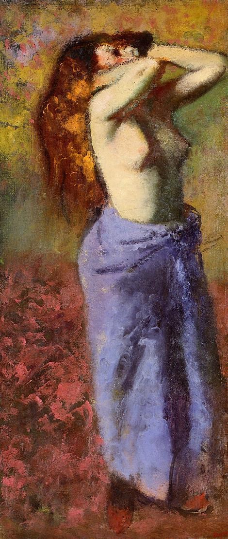 Woman in a Blue Dressing Gown, Torso Exposed by Edgar Degas