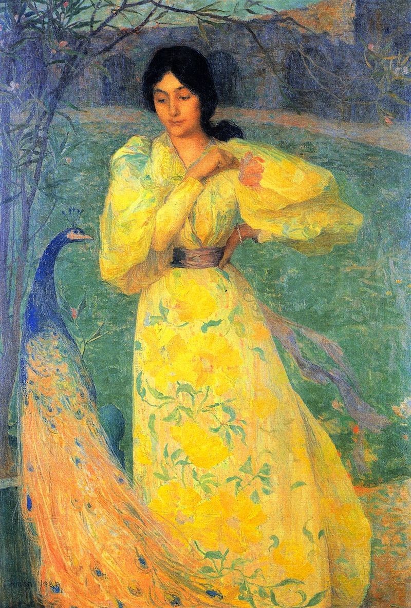 Young Girl with Peacock by Edmond Francois Aman-Jean