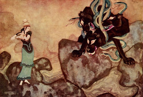 Cerburus, the Black Dog of Hades - from the Picture Book for the Red Cross by Edmund Dulac