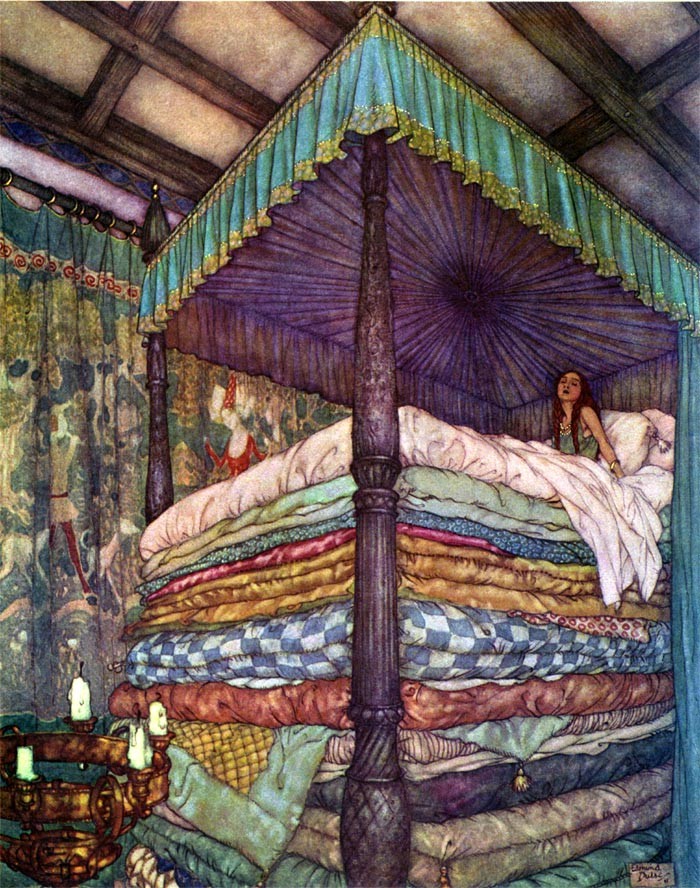 Princess and the Pea (The Real Princess), illustration to the Princess and the Pea by Edmund Dulac
