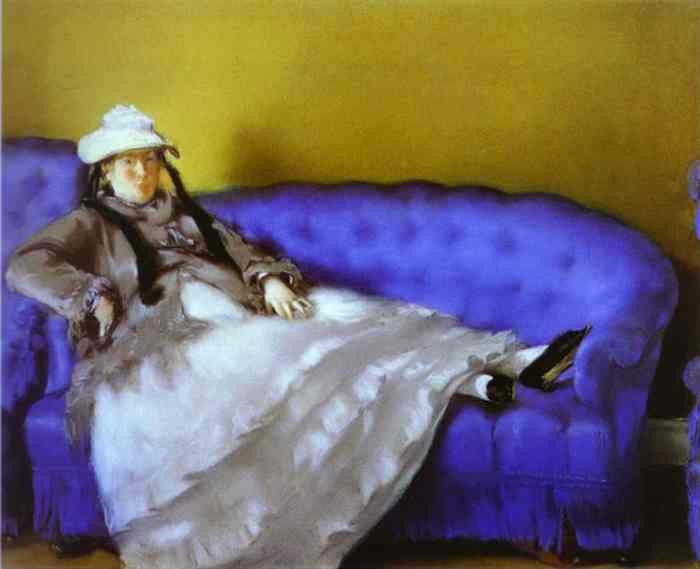 Madame Manet on a Blue Sofa by Edouard Manet