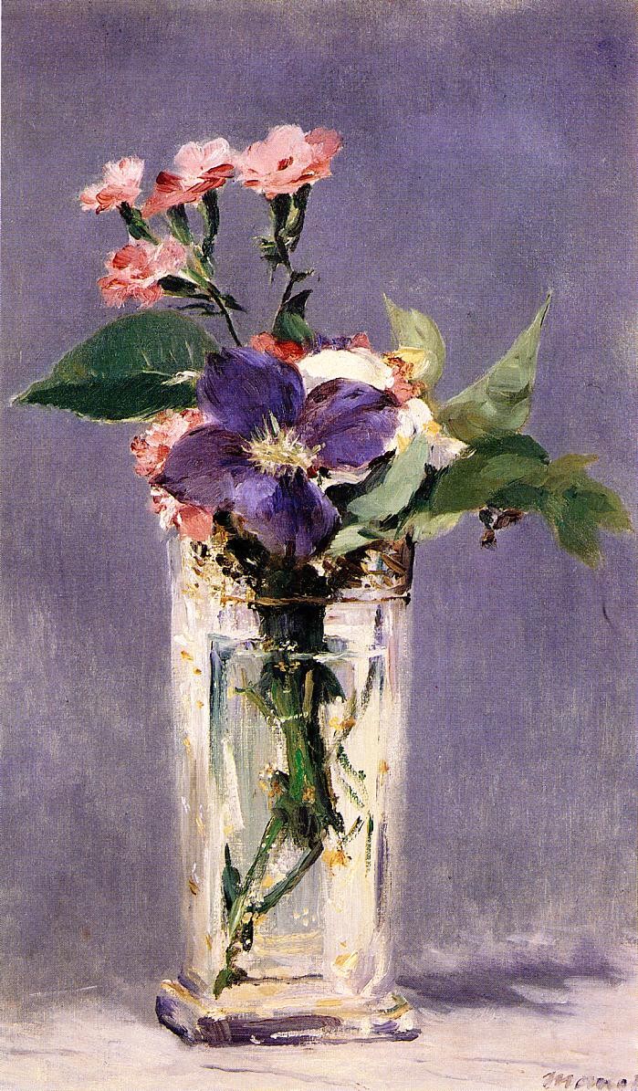 Pinks and Clematis in a Crystal Vase by Edouard Manet