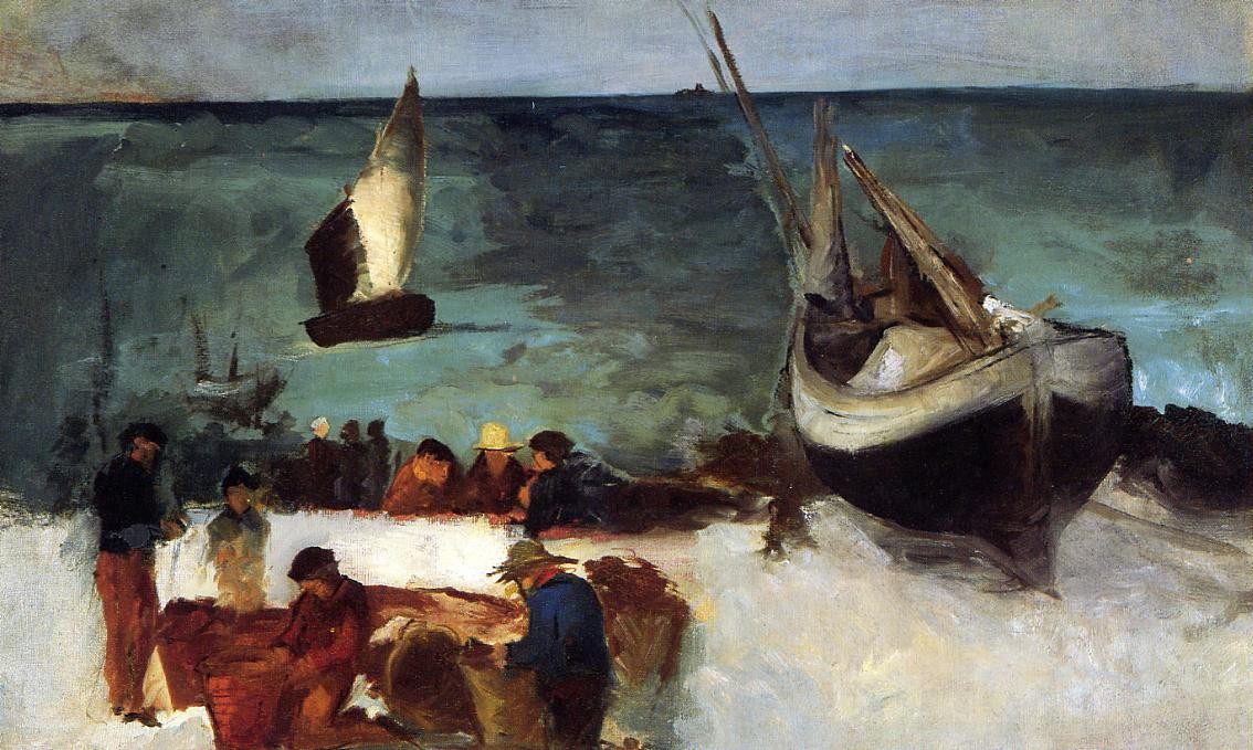 Seascape at Berck, Fishing Boats and Fishermen by Edouard Manet
