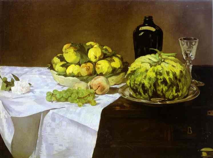 Still life with melon and peaches by Edouard Manet