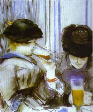 Two women drinking bocks by Edouard Manet