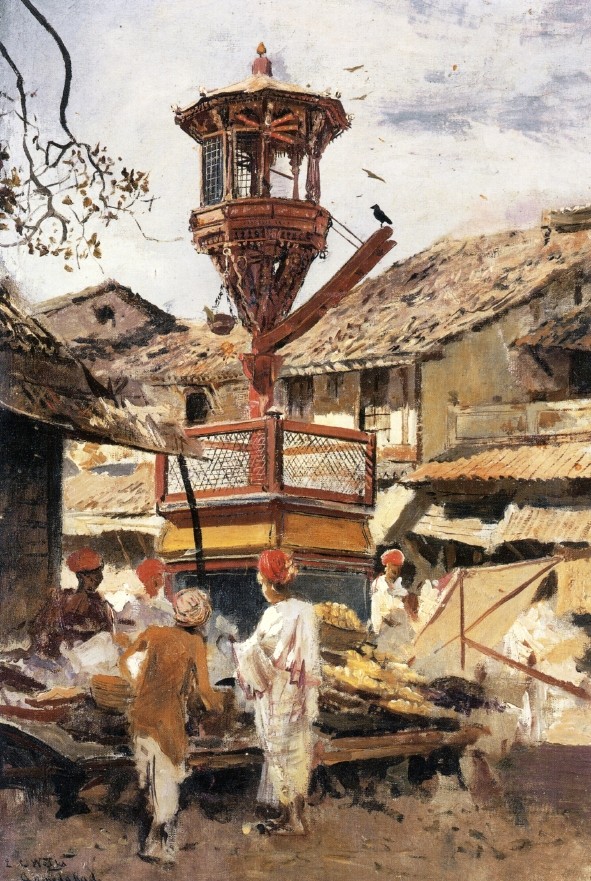 Birdhouse and Market Ahmedabad, India by Edwin Lord Weeks