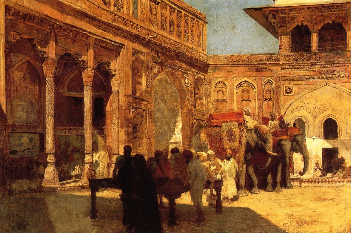 Elephants and Figures in a Courtyard, Fort Agra by Edwin Lord Weeks