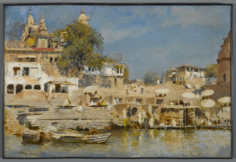 Temples and bathing ghat at Benares by Edwin Lord Weeks