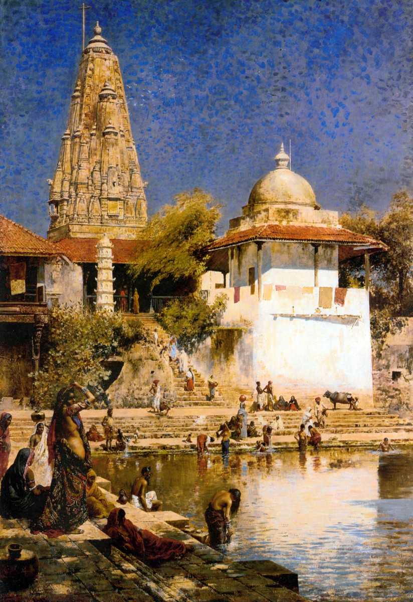 The Temple and Tank of Walkeschwar at Bombay by Edwin Lord Weeks