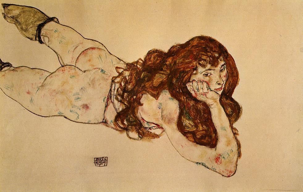 Female Nude Lying on Her Stomach by Egon Schiele