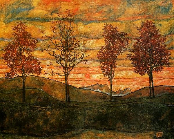 Quatre arbres by Egon Schiele