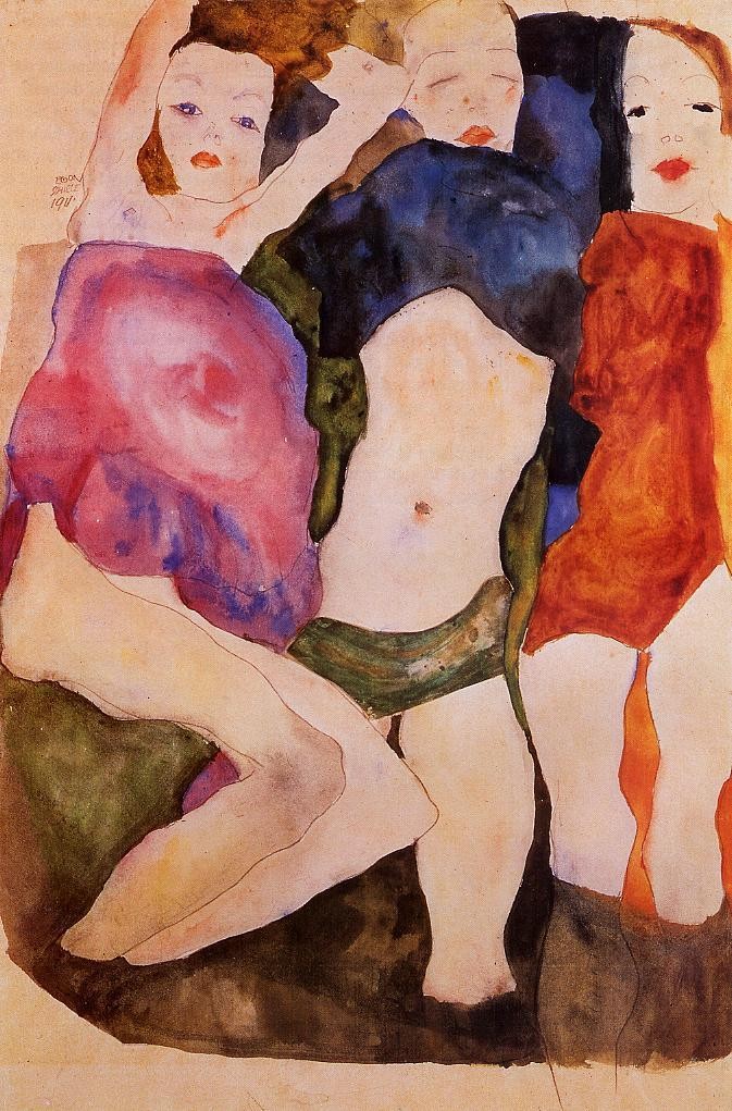 Three Girls by Egon Schiele
