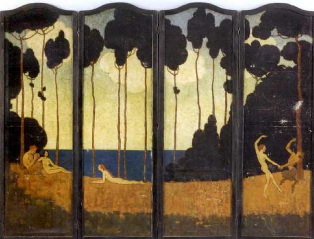 A Folding Screen, Entitled Rose Valley by Elenore Abbott