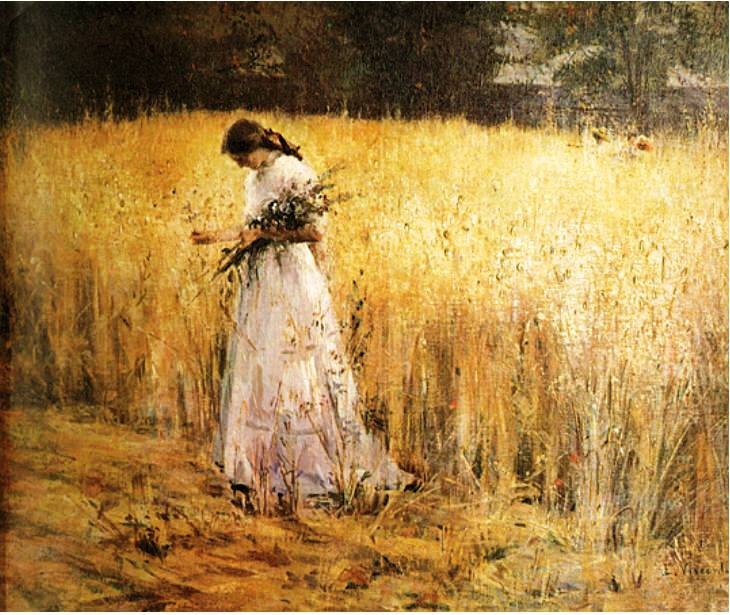Young girl in wheat field by Eliseu Visconti
