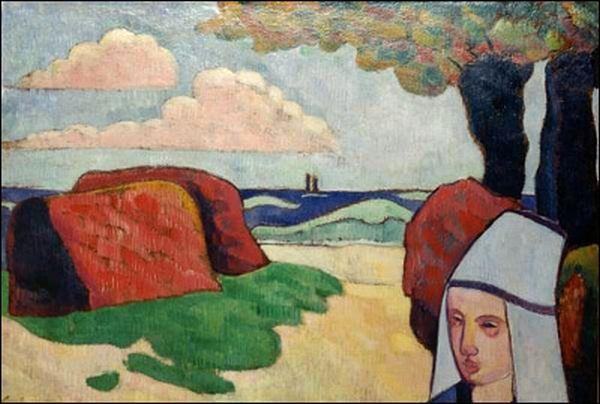 Breton Woman at Haystacks by Emile Bernard