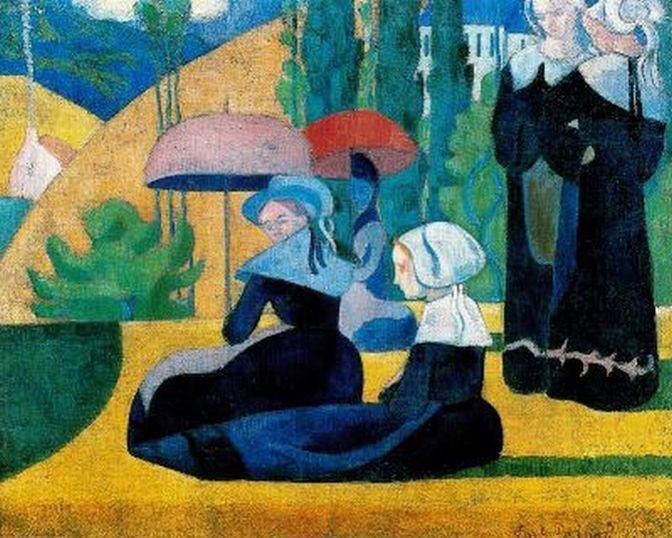 Breton Women with Parasols by Emile Bernard