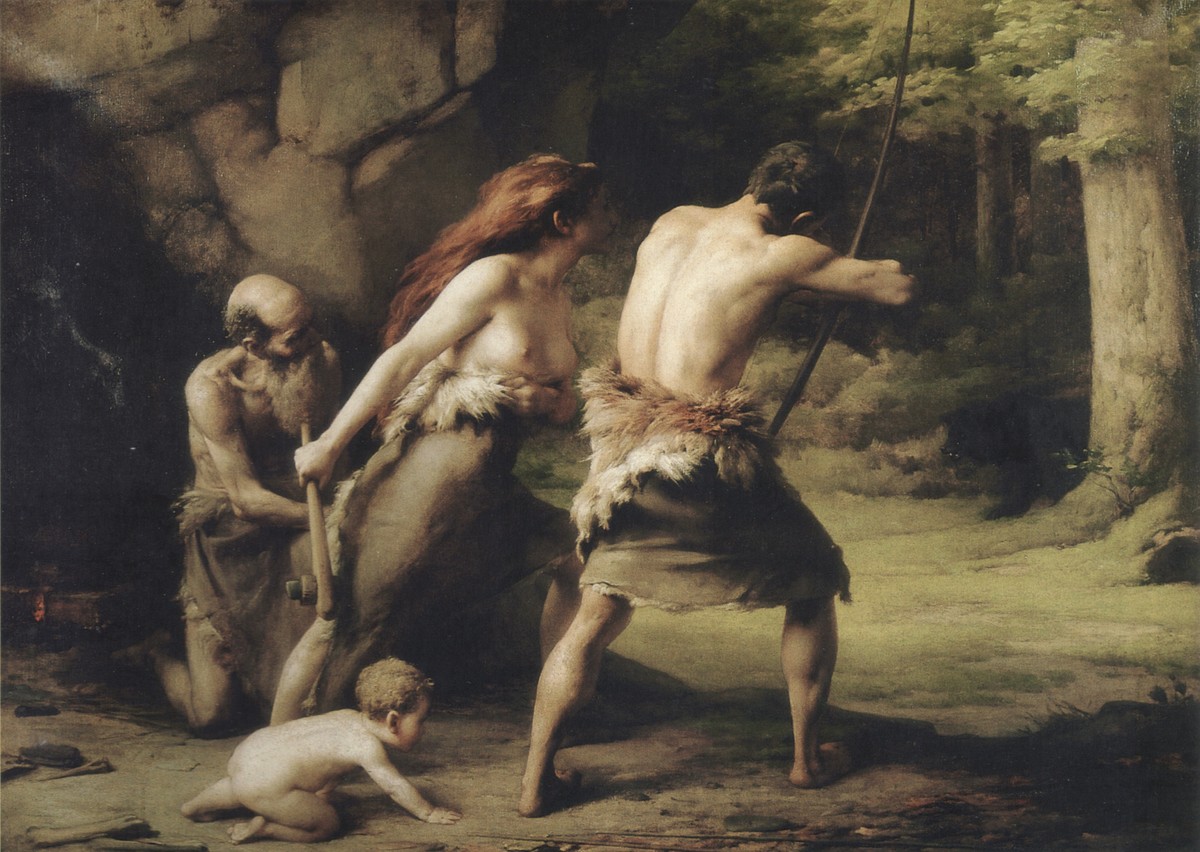 A Family in the Stone Age (Prehistoric Man Hunting Bears) by Emmanuel Benner