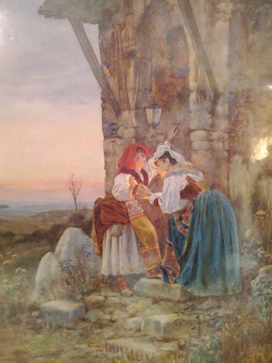 Peasant women near a votive shrine by Enrico Nardi