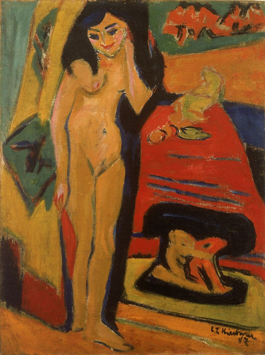 Naked girl Behind the Curtain (Franzi) by Ernst Ludwig Kirchner