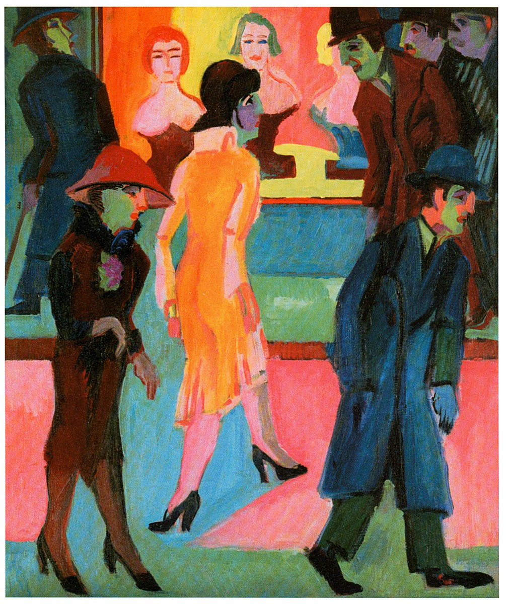 Street Scene in front of a Barbershop by Ernst Ludwig Kirchner