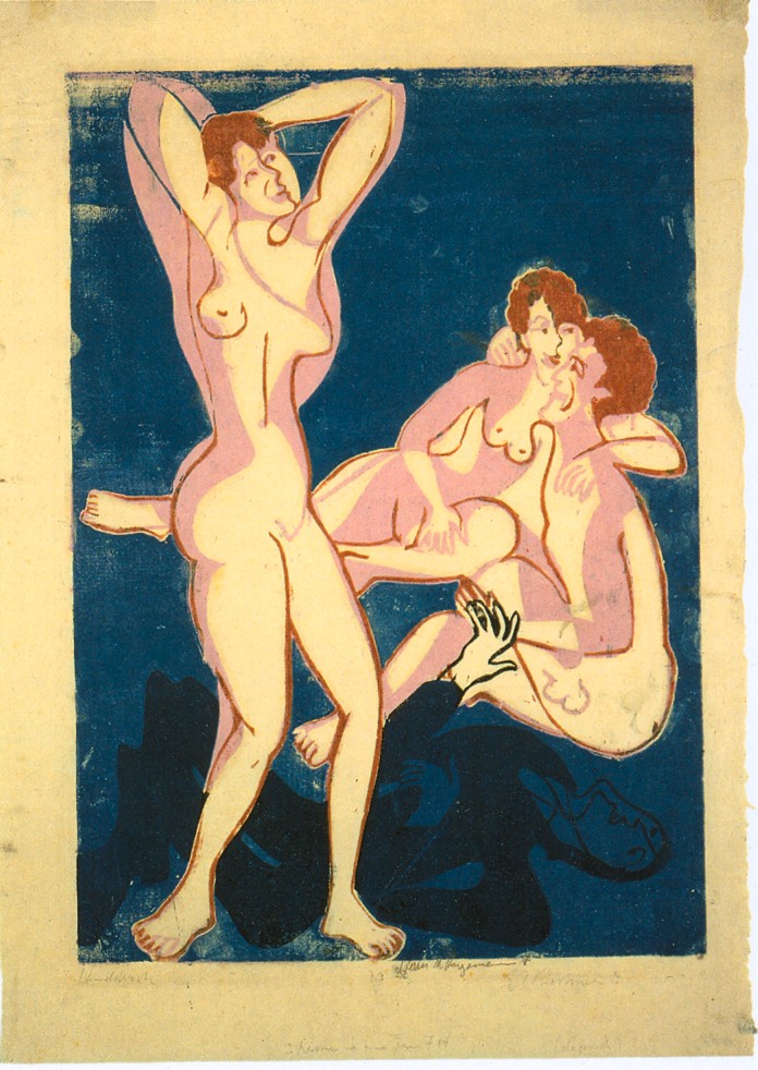 Three Nudes and Reclining Man by Ernst Ludwig Kirchner
