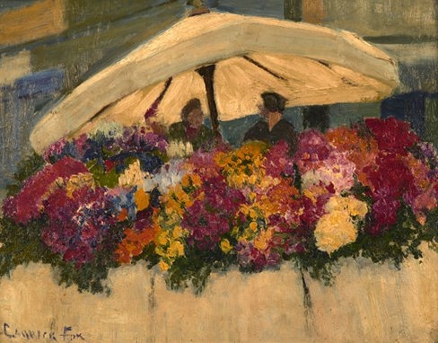Flower Markets with White Umbrella by Ethel Carrick